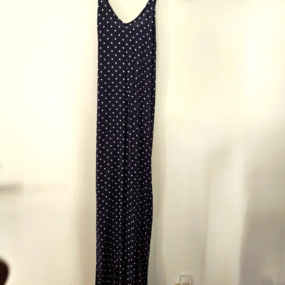 Old Navy Cross Back Spaghetti Strap Polka Dot Maxi Dress. Navy Blue. Size M